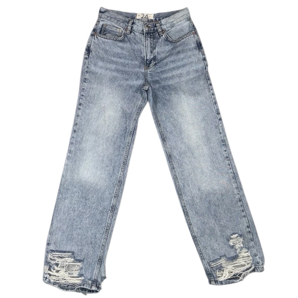 Free People We The Free Jeans Women's 24 Distressed Light Wash Fringe